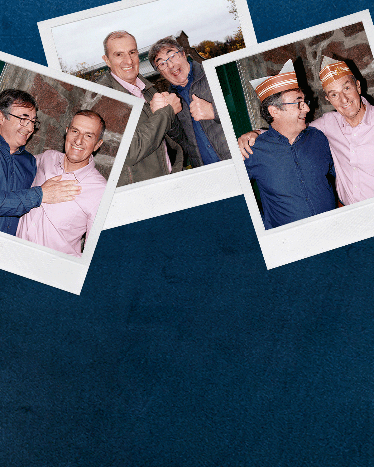 A collage of images featuring polaroid photos of a pair of friends posing for photos in front of a McDonald's restaurant